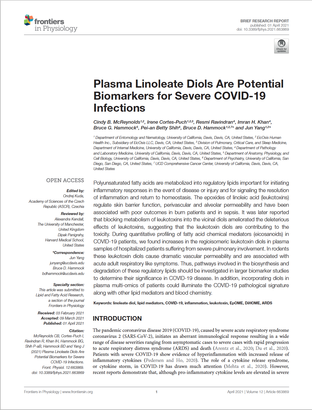 First page of scientific paper on a biomarker of severe COVID-19